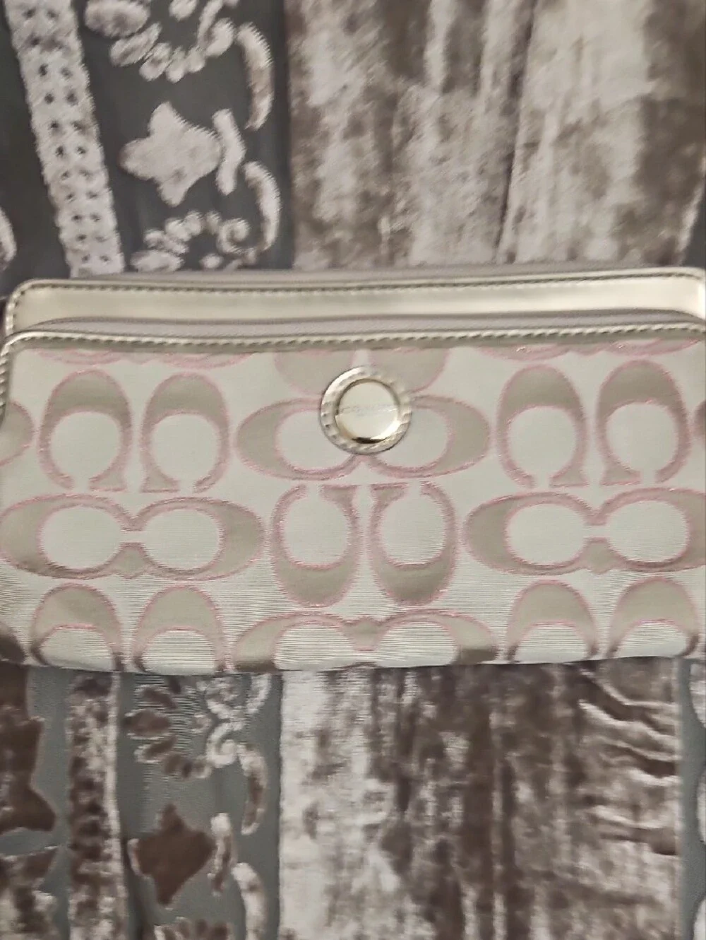 Coach Pink & Cream Signature Wristlet Clutch